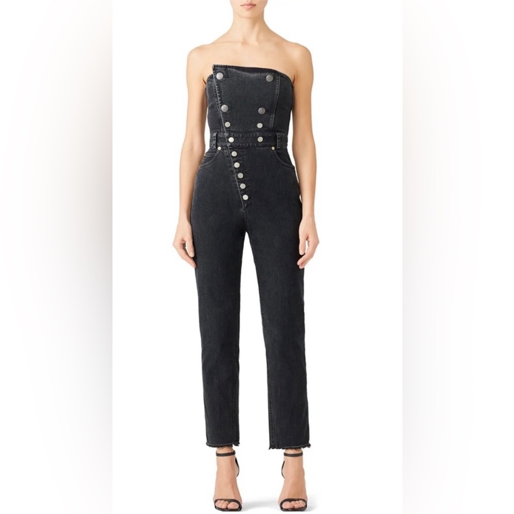 Marissa Web Myles Denim Jumpsuit Strapless Jean Asymmetrical